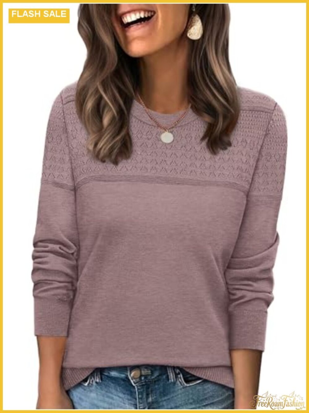 WIHOLL Sweaters for Women Crewneck Crochet Tops Long Sleeve Fall Winter Outfits